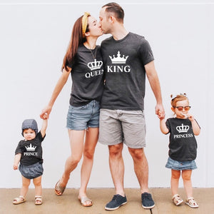 father mother daughter son crown t shirt family matching clothes outfits look daddy mommy and me baby dress king queen princess - Fashion Hunter