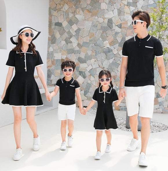 stand collar family matching clothes outfits look mother daughter dresses dad son tshirt mommy and me clothes mom mum baby dress - Fashion Hunter