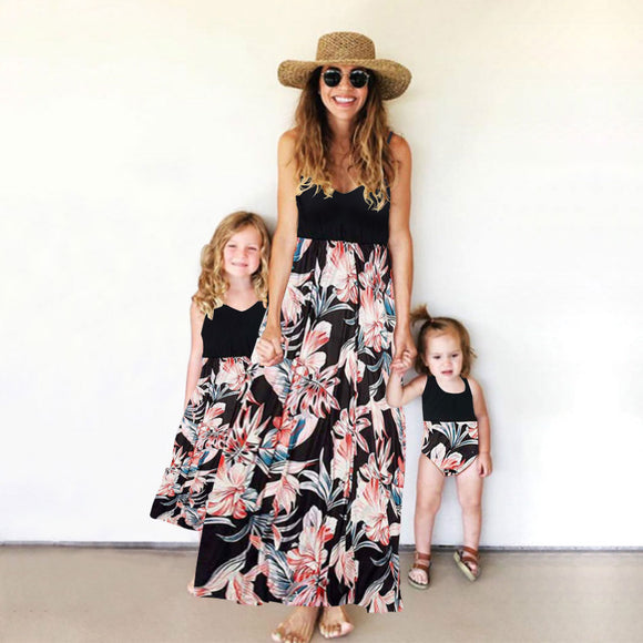 tank mother and daughter matching dresses flower print mommy and me clothes family look mom mum baby girls dress family outfits - Fashion Hunter