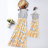 sleeveless striped mother daughter dresses family look mommy and me clothes mom mum baby dress women and girls matching outfits - Fashion Hunter