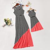 sleeveless striped mother daughter dresses family look mommy and me clothes mom mum baby dress women and girls matching outfits - Fashion Hunter