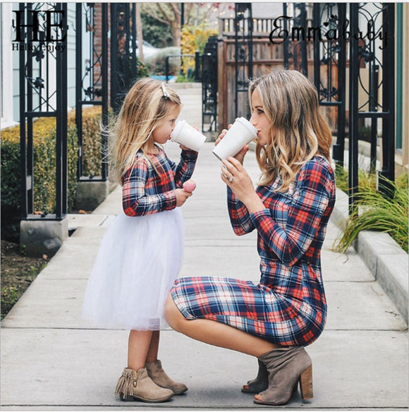 Mother Daughter Dresses Spring Autumn 2019 Matching Outfits Moms Girls Clothes Long Sleeve Plaid Family Dress Christmas new Year - Fashion Hunter