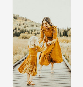 Autumn Winter Mother Daughter Velvet Dress Family Matching Outfits Mommy And Me Dresses Clothes Mom Girls Ruffles Robe - Fashion Hunter