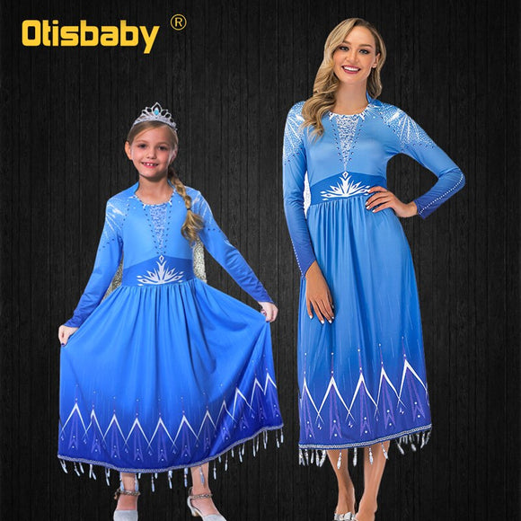 Halloween Mother Kids Matching Family Outfits Women Audult Girls Elsa Dress Elsa Costume Cosplay Mother and Daughter Clothes - Fashion Hunter