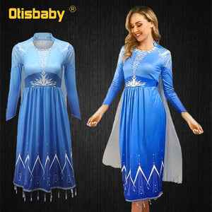 Halloween Mother Kids Matching Family Outfits Women Audult Girls Elsa Dress Elsa Costume Cosplay Mother and Daughter Clothes - Fashion Hunter