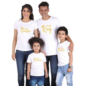 family matching clothes outfits look father mother daughter son crown tshirt clothing daddy mommy and me baby dresses king queen - Fashion Hunter