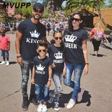 family matching clothes outfits look father mother daughter son crown tshirt clothing daddy mommy and me baby dresses king queen - Fashion Hunter