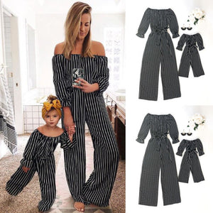 Fashion Striped Family Matching Clothes Mother and Daughter clothing Mommy and me Romper Women baby Girl Casual Jumpsuit Outfits - Fashion Hunter