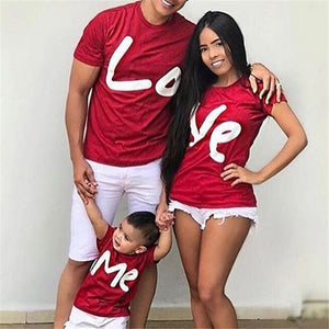 Parent-child Red Letter Print T-shirt Short Sleeve Pullover Tops - Fashion Hunter