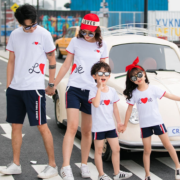 Family Matching Clothes Love T shirts Mommy and Me Clothes Mother Daughter Dad Son Tee shirts Outfits Family Look Dress Summer - Fashion Hunter