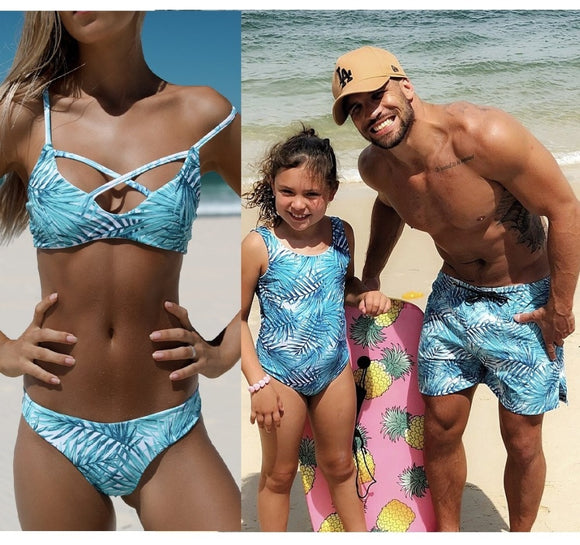 Sand Beach Family Matching Outfits Mother Daughter Swimwear Dad Son Swim Shorts Mommy and Me Clothes Bikini Swimsuits Dress Look - Fashion Hunter